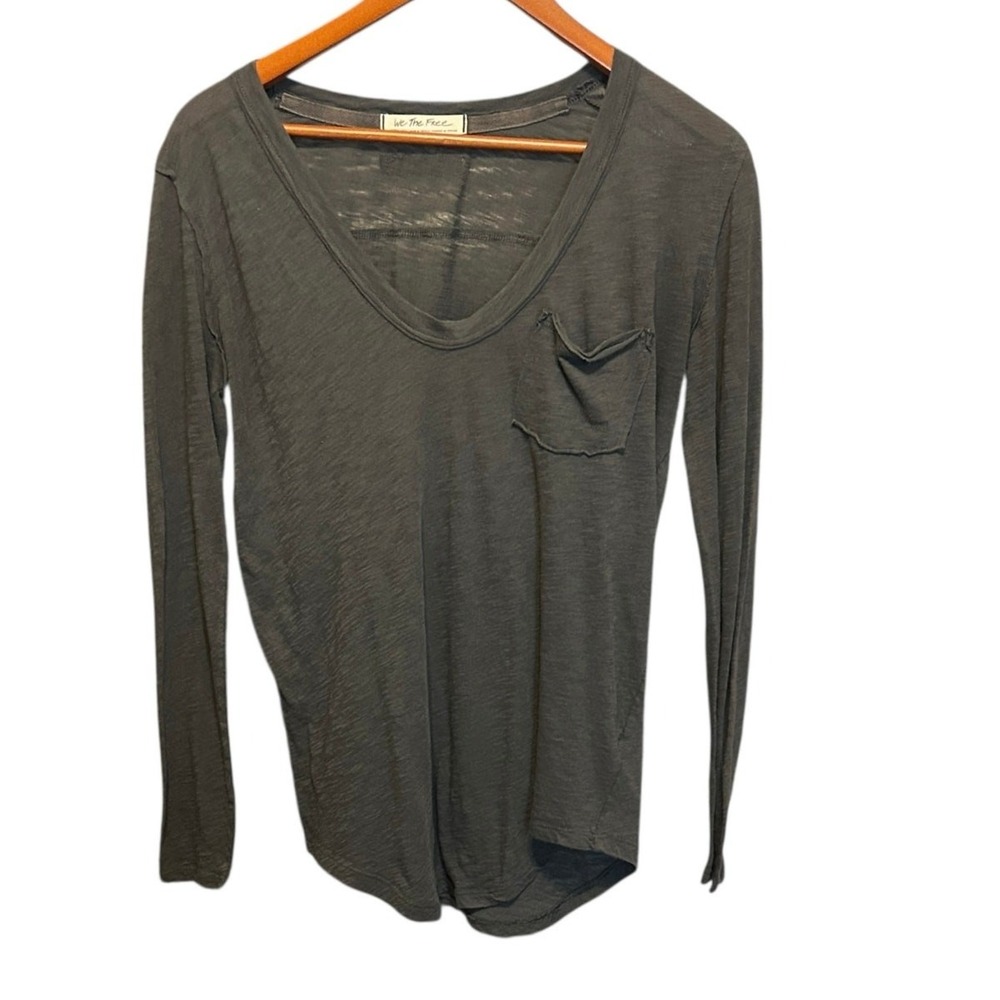 We The Free Women Boho Grunge Tee XS Green Slub Knit Y2K Streetwear Raw Edge